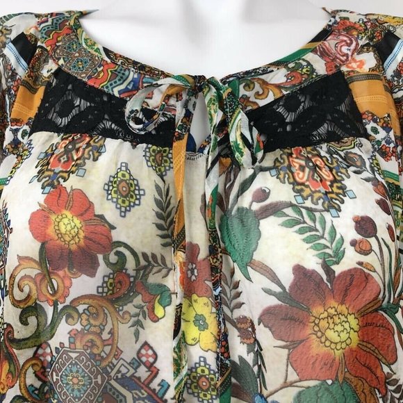 Fig And Flower Tunic Top Boho Floral Sheer Sz M - Picture 2 of 7